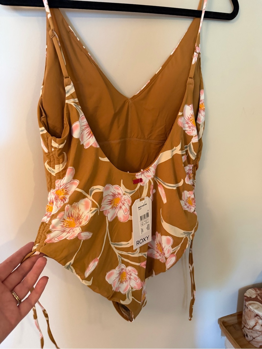 Roxy One-Piece Swimsuit in Mustard with Pink Floral Print - Picture 5 of 5